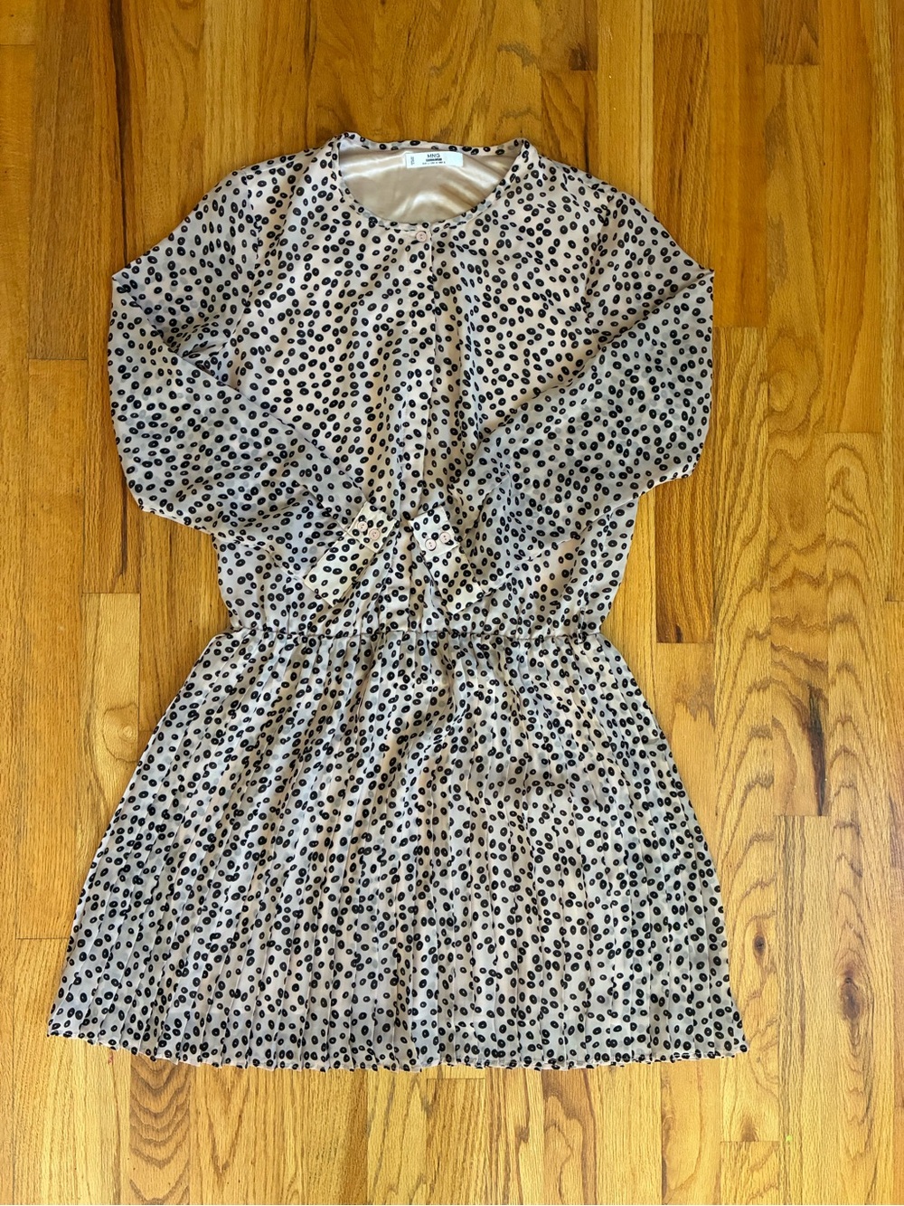 Mango Polka Dot Pleated Mini Dress